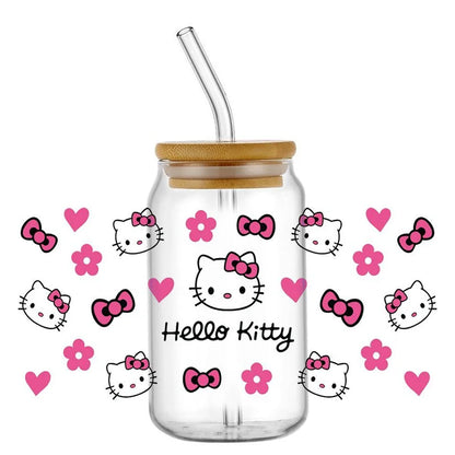 Miniso New Hello Kitty Theme For Libbey 16oz Can Glass Kuromi Coffee Waterproof UV DTF Coffee Can Wrap Libbey Glass 3D Wrap