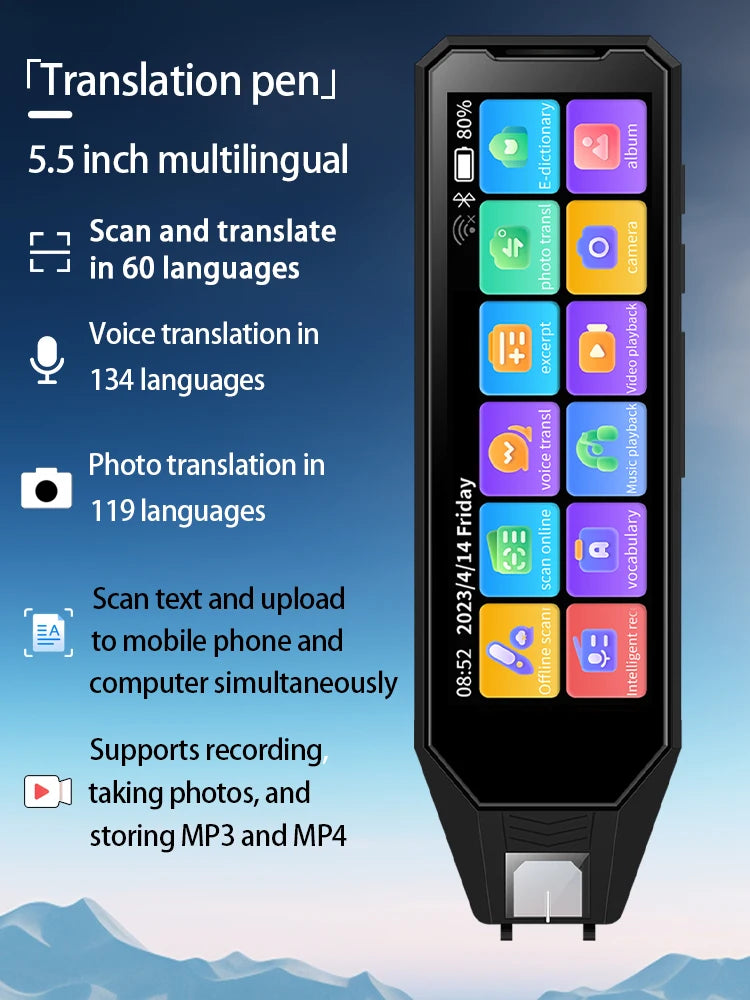 5.5-inch large-screen translation pen, supports scanning and translation in 60 languages - voice translation in 134 languages