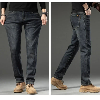 2025 New In Winter Fleece  Warm Jeans Thick Straight  Slim Fit Stretch Fashion Brand Casual Jean Baggy Vintage