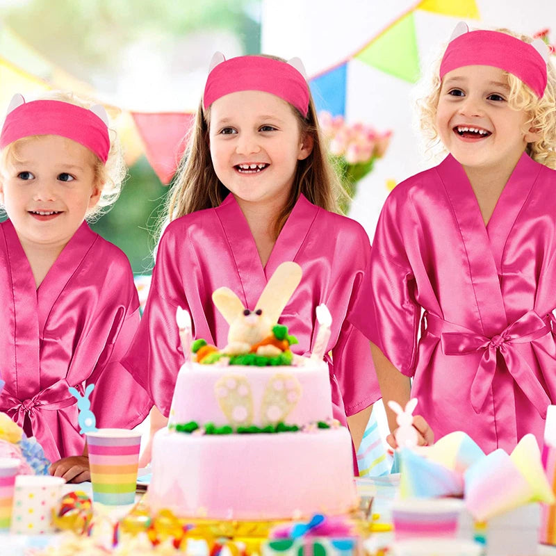 1/6/15Sets Spa Party for Girls Child Birthday Party Favors For Kids Kimono Girl Kids Robes Wedding Favour Bathrobe with Headband