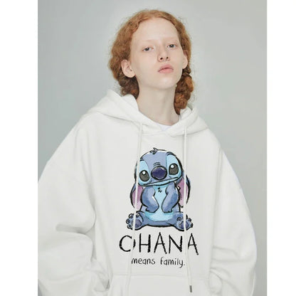 Disney Stitch Hoodies Women Harajuku Pullovers Cute Kawaii Casual Tops O-Neck Angel Print Hooded Sweatshirt Oversized Hoodie