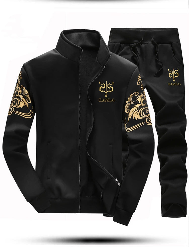 FGKKS 2023 Fashion Sports Men Sets Printed Hoodies Sweatshirt+Sweatpants Suit Mens 2 Pieces Sets Slim Tracksuit Male