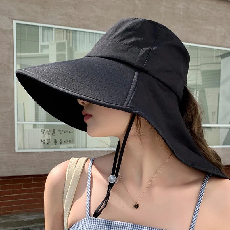 Outdoor Sun Bucket Hat for Women Girls Fishing Hat Wide Brim Bucket Hat with Neck Cover 50+ UPF Protection Safari Cap