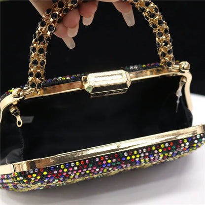 Popular In Nigeria Exquisite Evening Bags With Diamond Design Fashion Handle Clutch Rhinestone Embellished Long Chain Bag