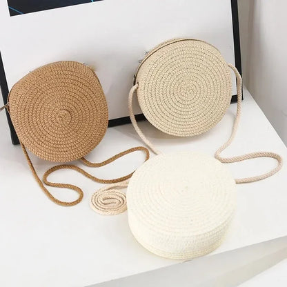 Round Woven Straw Bag Minimalist Straw Bag Crossbody Purse Crossbody Bag for Girl Women Shoulder Vocation Style Handbag