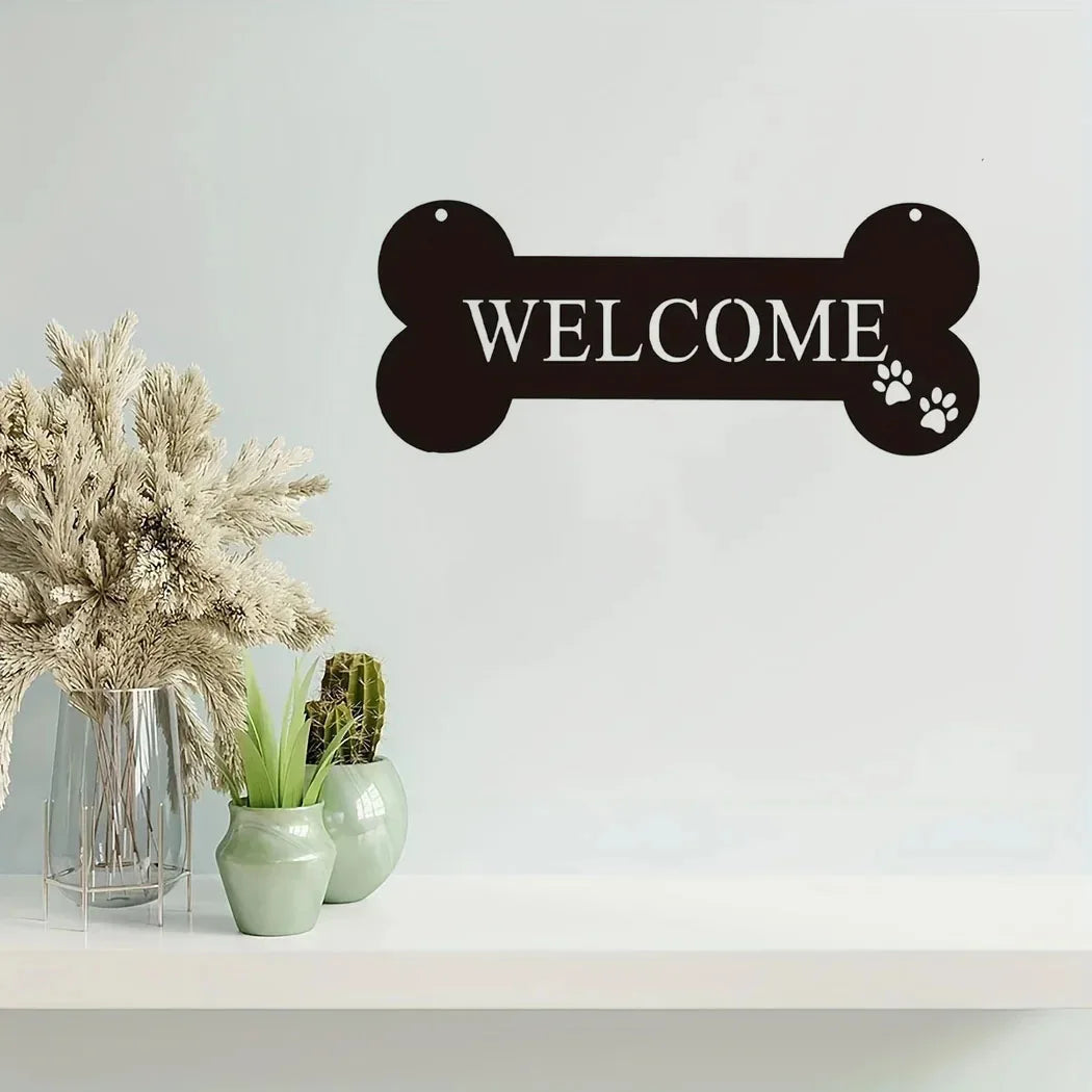 Crafts 1pc,Welcome Bone Dog Metal Sign - Cute Kawaii Wall Decor for Home, Garden, Office, and Yard - Unique Sculpture and Statue