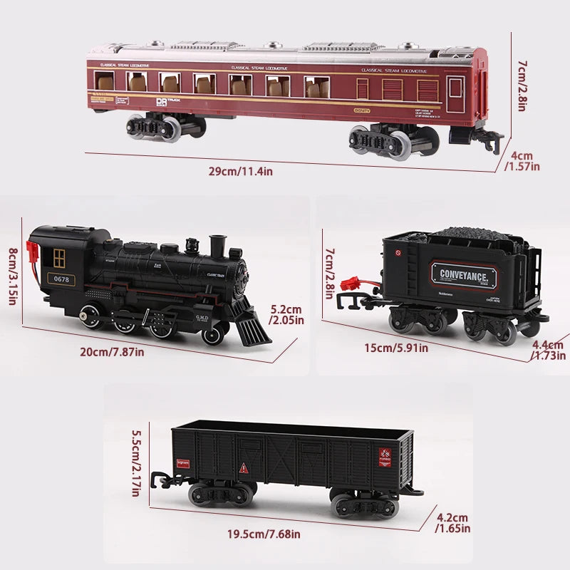 Classical Battery Operate Electric Railway Train Steam Locomotive Set Adding Water to Smoke Train Toys with Light&Sound   ﻿