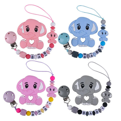 Baby Personalized Name Pacifier Clip Newborn Pacifiers Holder Custom Elephant Gum Nipple Chain Set Silicone Teething Toy Gift