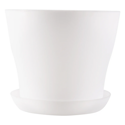 Plastic Plant Flower Pot Planter With Saucer Tray Round Gloss Home Garden Decor, White Upper Caliber -, 14cm / 5.51"