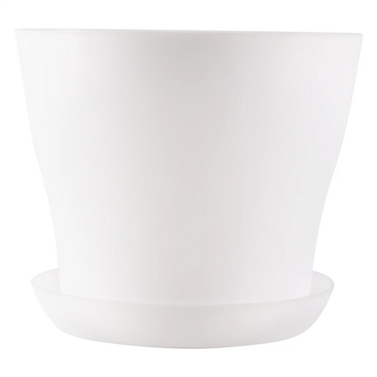 Plastic Plant Flower Pot Planter With Saucer Tray Round Gloss Home Garden Decor, White Upper Caliber -, 14cm / 5.51"