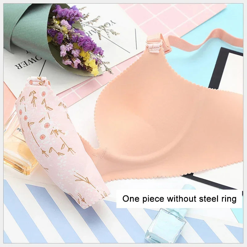 Women Flower Print Seamless Bra Sexy Lingerie Floral Push Up Bras One-Piece Underwear