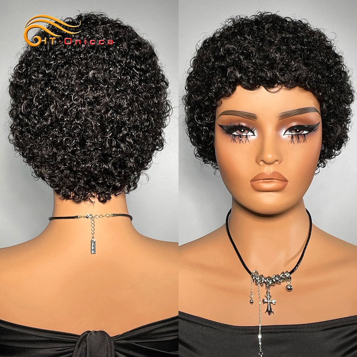 Short Kinky Curly Wigs Human Hair Pixie Cut Brazilian Human Hair For Women Natural Black Curly Human Hair Wigs Full Machine Made