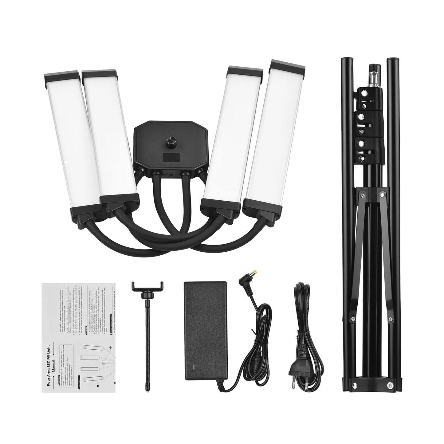 Flexible 4-Arms/Dual-arm LED Video Light Photography Fill Light 3200K-5600K with Metal Light Stand for Makeup Live Streaming