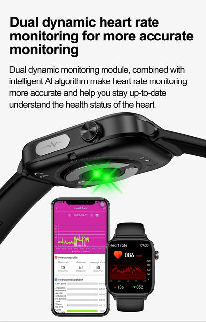 2024 New Medical Grade Smart Watch Men Blood Glucose Lipid and Uric Acid AI Diagnostic Detector Bluetooth Call Health Smartwatch