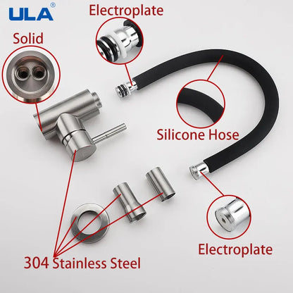 ULA Stainless Steel Kitchen Faucet Kitchen Sink Faucet Hot Cold Water Sink Mixer Tap Colorful Hose Tap Crane Torneira