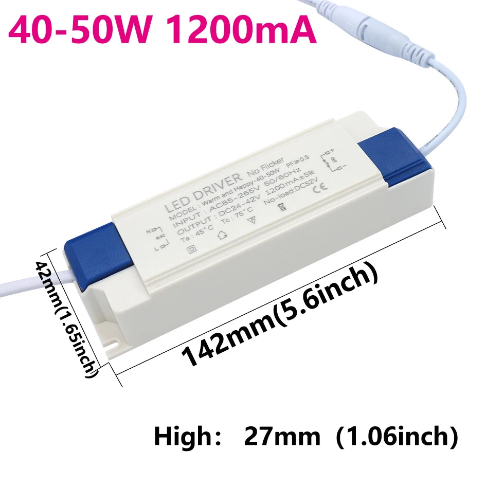 LED Driver With shell Super power 40W 50W 1200mA and 1500mA Power Supply Built-in Constant Current Lighting 85-265V Transforme