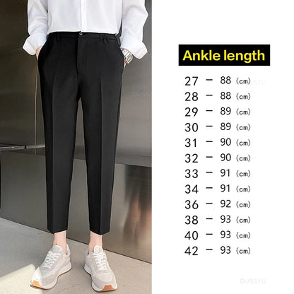 Spring Summer Suit Pants Men Stretch Business Elastic Waist Slim Ankle Length Pant Korean Trousers Male Large Size 40 42