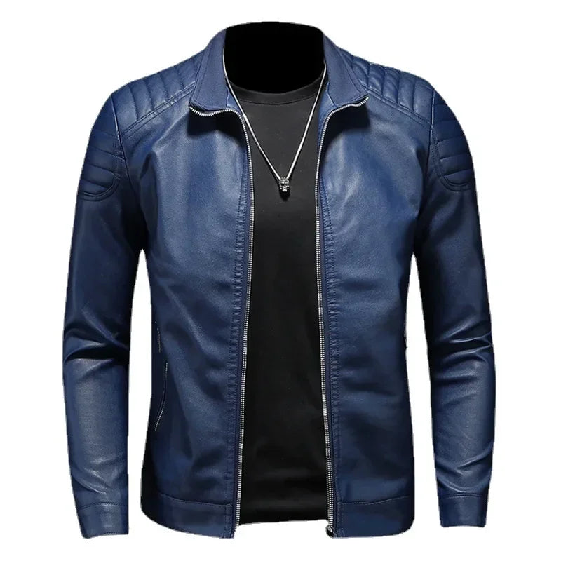 Stand Collar Leather Jacket Men's Fashion Jacket 2024 Casual Men Leather Jacket Slim Korean Version Handsome Men's Clothing