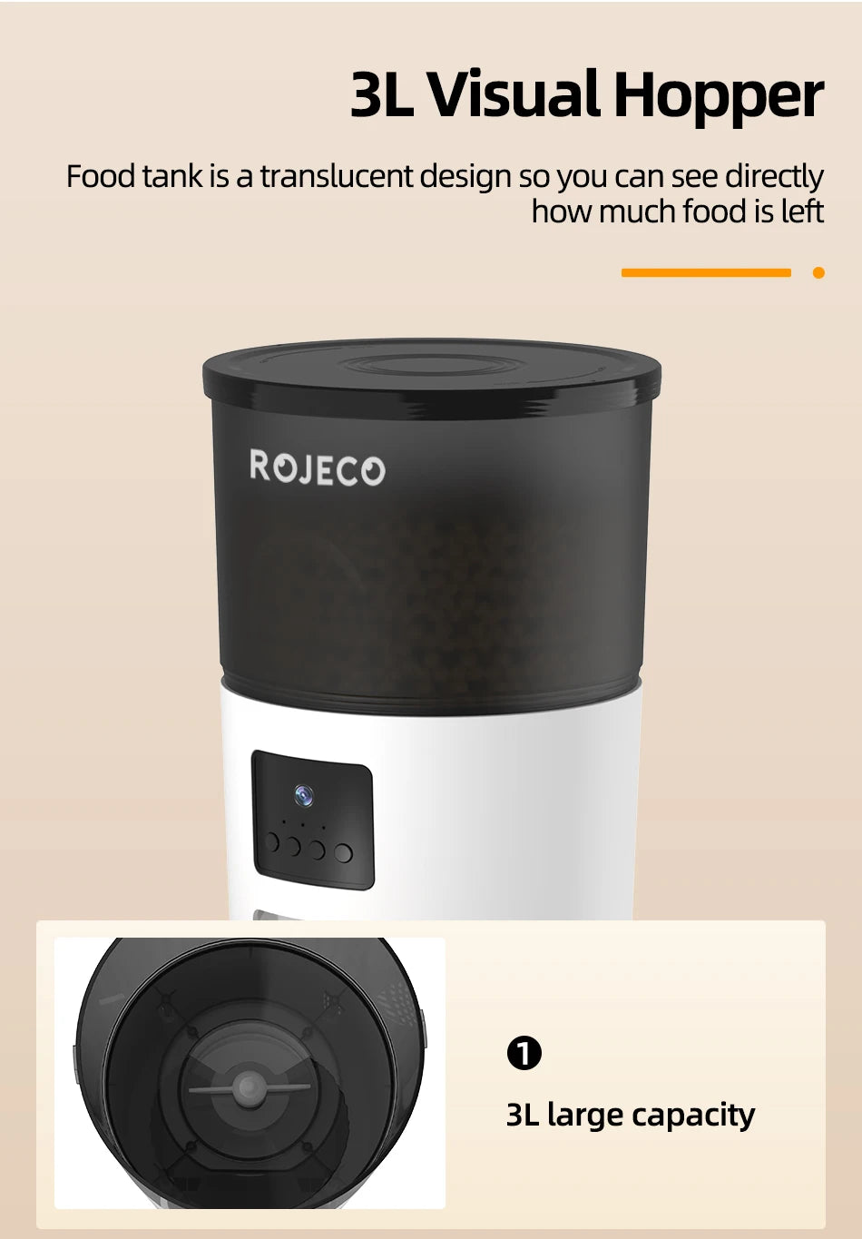 ROJECO 3L Automatic Pets Feeder With Carmen Smart Cat Food Dispenser For Dogs WIFI Rechargeable Feeders For Cats Remote Feeding