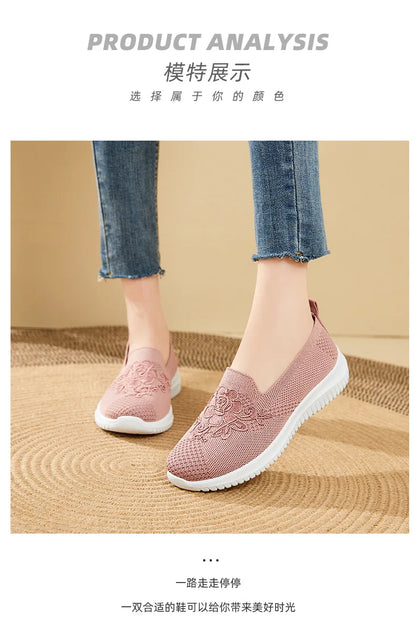 Summer Soft Embroidery Women's Flat Shoes Knitted Breathable Shoes Women's Chinese Flower Casual Shoes 2023 New shoes for women