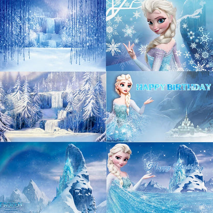 Frozen Elsa Backdrop Birthday Banner Girl Kids Photography Birthday Banner Party Ice Baby Shower Snow Castle Background