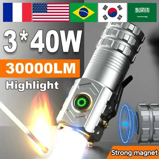 Mini Flashlight 18650 Ultra Powerful Led Torch 30000LM Super Strong Flashlight High Power Led Flashlight Mini Tactical Lantern