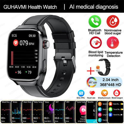 2024 New Medical Grade Uric Acid Blood Fat Smartwatch ECG Blood Glucose Heart Rate Blood Pressure Health Monitoring Smart Watch