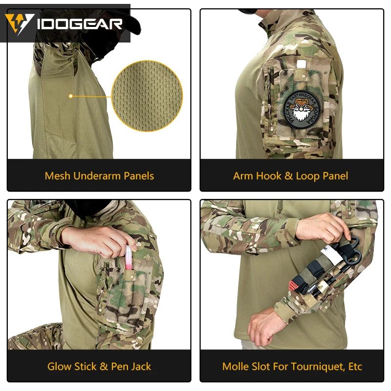 IDOGEAR UFS Tactical Shirt BDU Combat Clothes With Elbow Pads Slight Elasticity  Shirt Breathable 3116