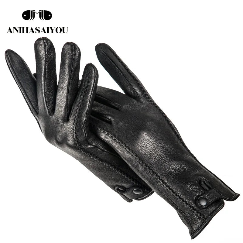 Fashion Buckskin real women's leather gloves,Comfortable warm women's winter gloves Cold protection gloves for women - 2265