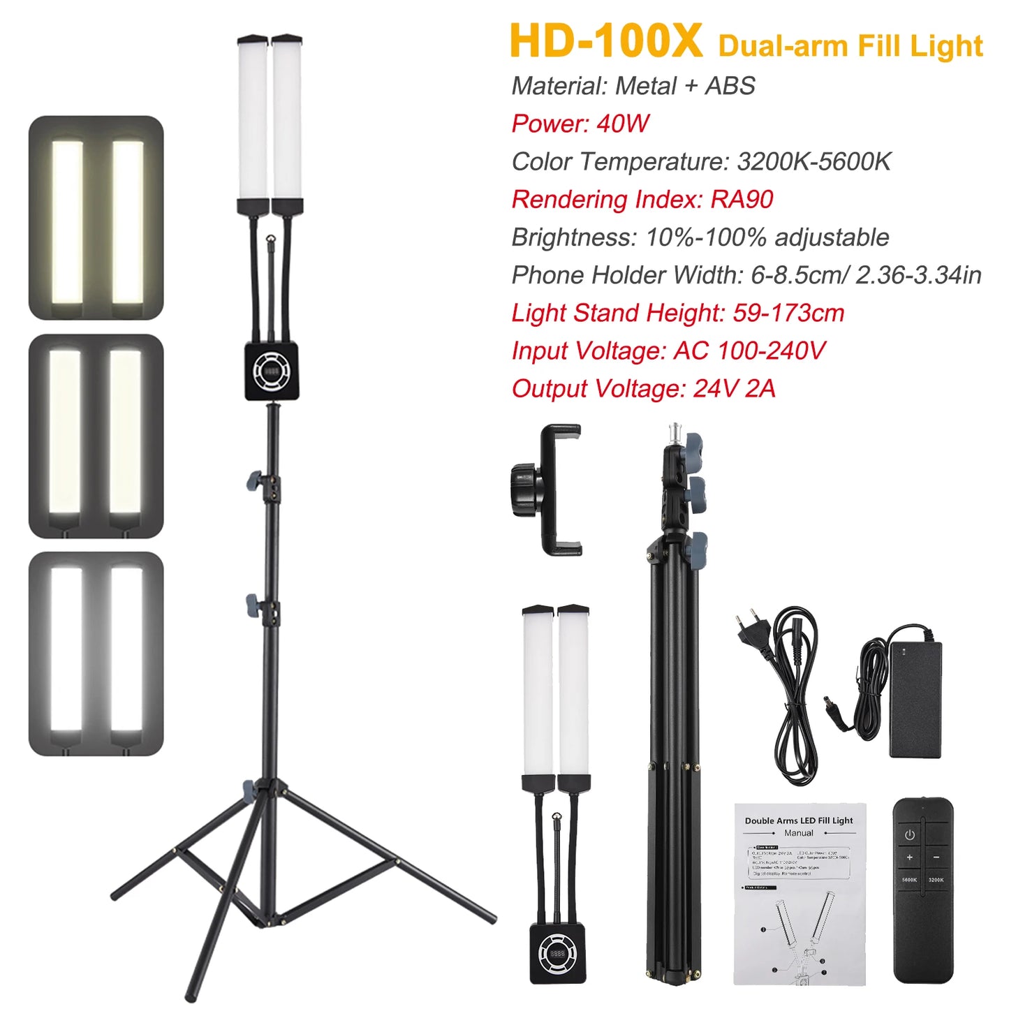 Flexible 4-Arms/Dual-arm LED Video Light Photography Fill Light 3200K-5600K with Metal Light Stand for Makeup Live Streaming