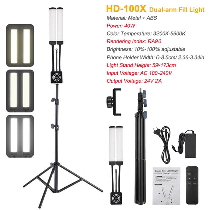 Flexible 4-Arms/Dual-arm LED Video Light Photography Fill Light 3200K-5600K with Metal Light Stand for Makeup Live Streaming