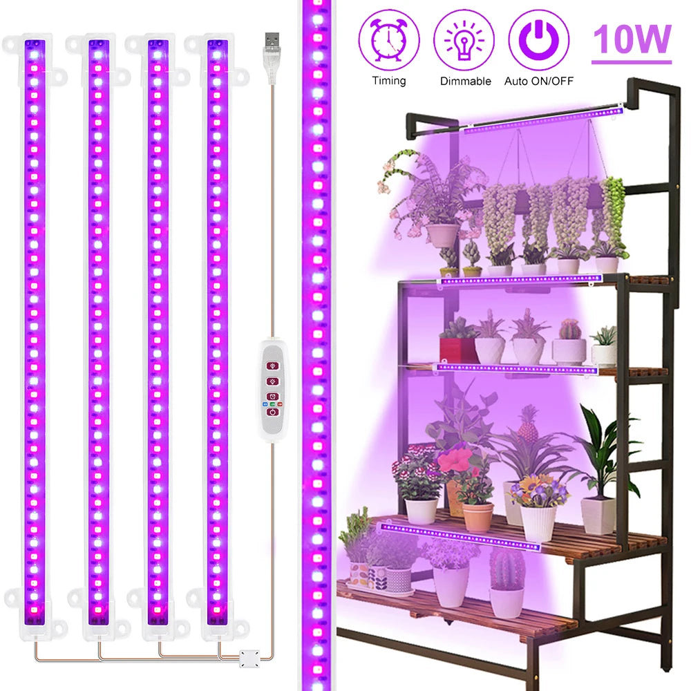 1/2/3/4 LED Grow Light Strips for Indoor Plants Red Blue Full Spectrum USB Phyto Lamp Timer Dimmable Seedlings Flower Lamp Bar