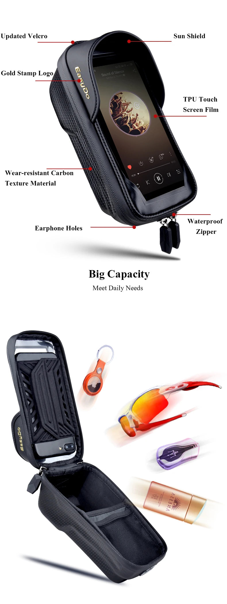 EasyDo OEM Waterproof Bike Bag Hard Shell Top Tube Bicycle Bike for Phone