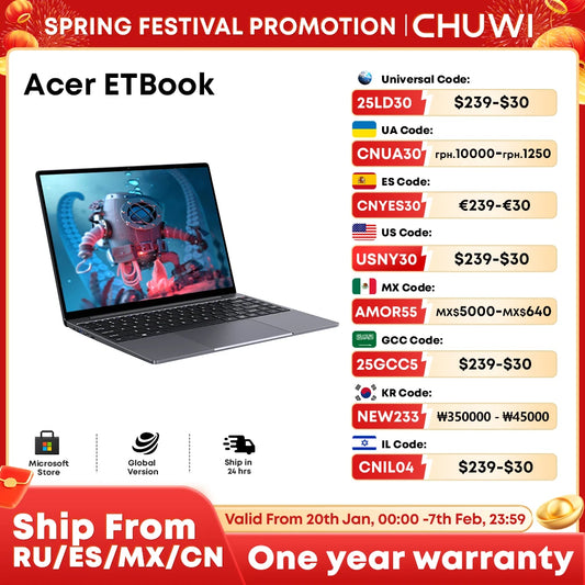 ACER Gadget e10 ETBook Gaming Laptop Intel Laptop Core i5-12450H 16GB RAM 512GB SSD Computer 14" 2K IPS WiFi6 Windows 11 laptops