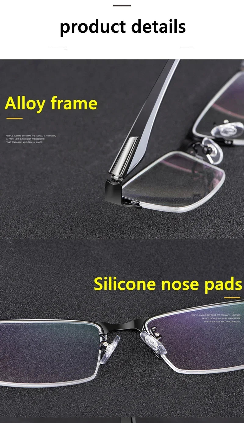 Progressive Multifocal Photochromic Reading Glasses Anti-blue Light Far Sight Glasses Men Half Frame Business Presbyopia Glasses