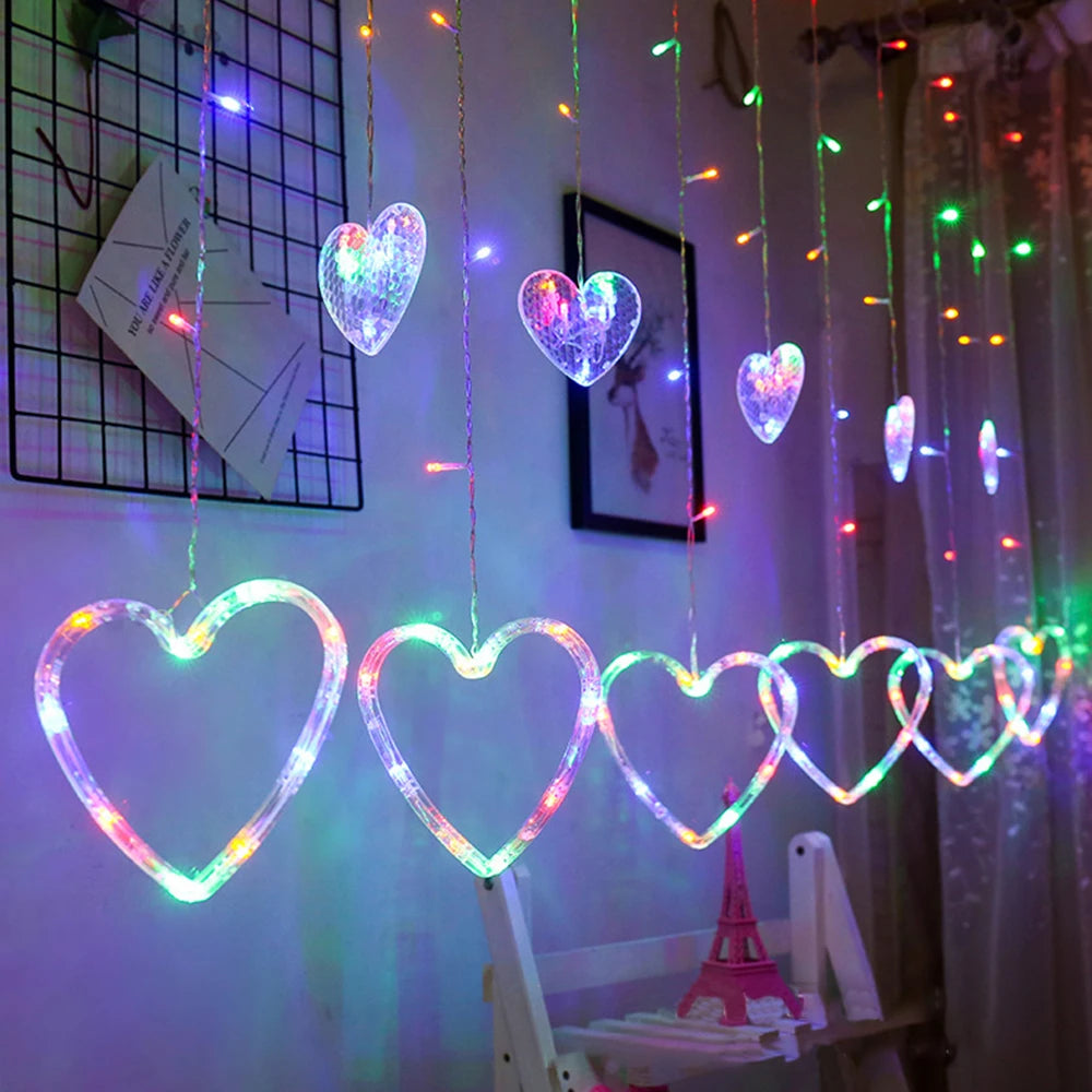 3.5M Curtain Garland Heart-shaped LED Fairy String Lights 220V/110V For Valentine Day Bedroom Christmas Wedding Party Decoration