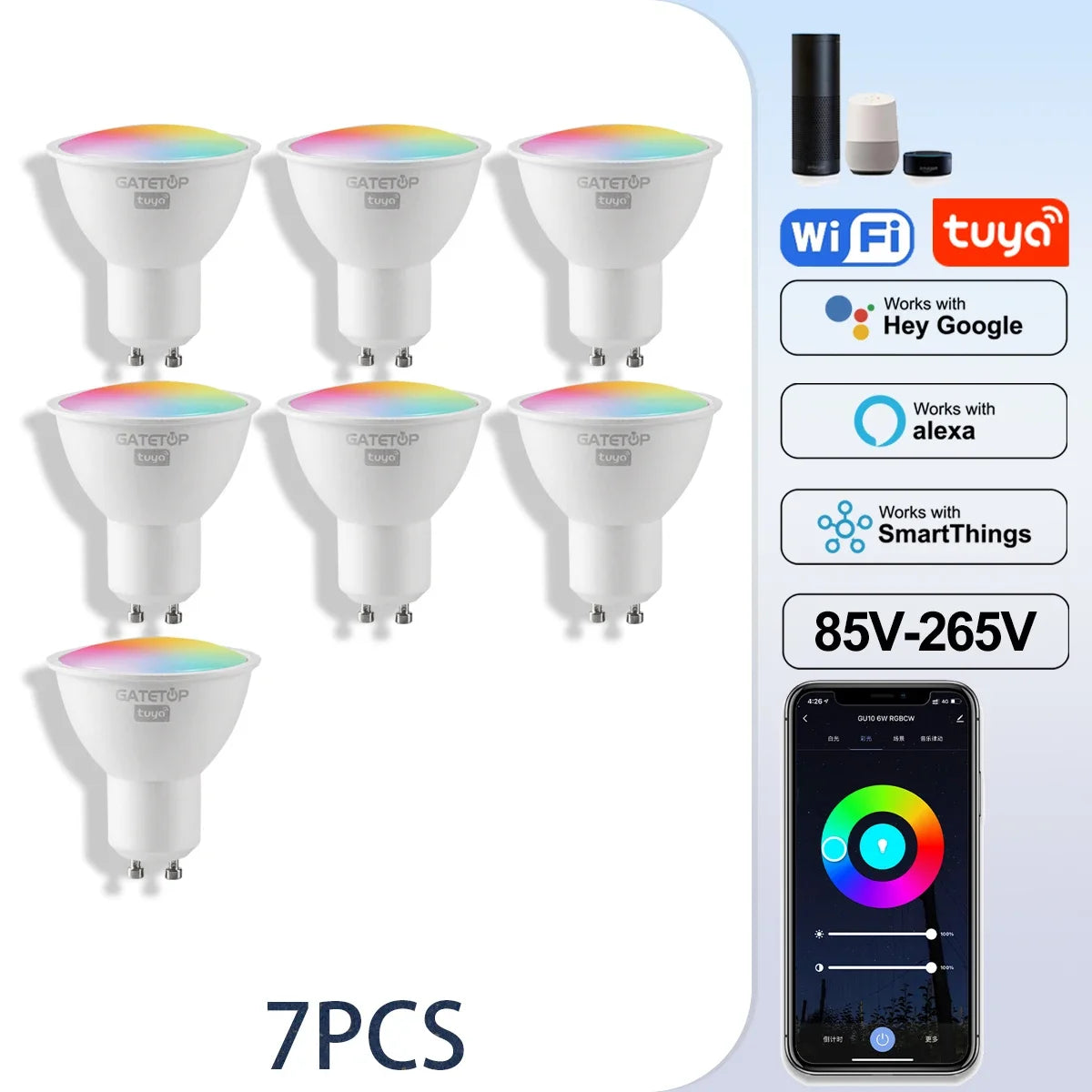 1-10PCS Tuya GU10 LED Rgb Smart Light Bulb Dimmable Gu10 6W Wifi Led Magic Lamp AC 85-265V 110V 220V Work With Alexa Google Home