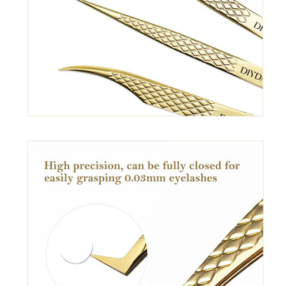 DIYDAY Anti-slip Eyelash Extension Tweezers Stainless Steel Fiber Tip Lashes Precision Tweezer for Makeup Tools