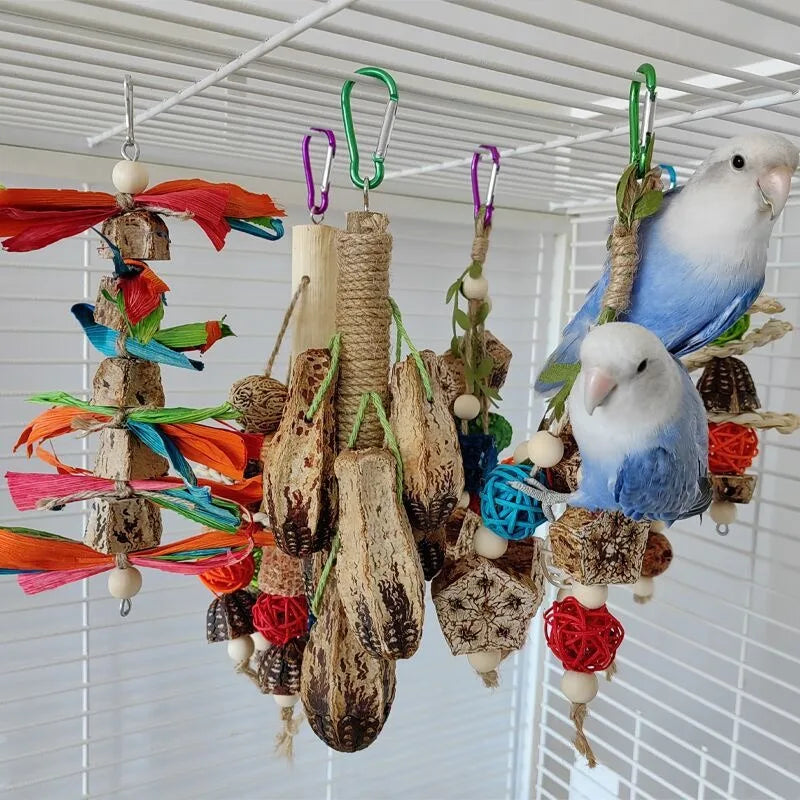 Pet Bird Parrot Toys 4 Stainless Steel Pots String Bird Chewing Bite Toys Acrylic Cage Accessories Pets Birds Supplies