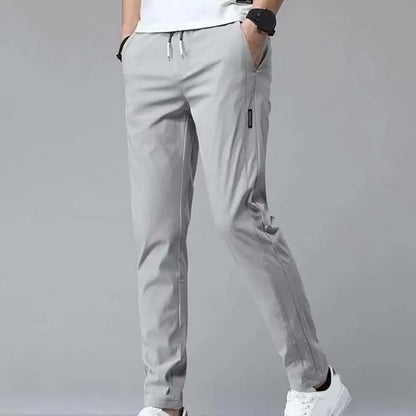 Korean Style Drawstring Men Straight Leg Pants Elastic Breathable Straight Leg Sweatpants Trendy Thin Men Summer Casual Pants