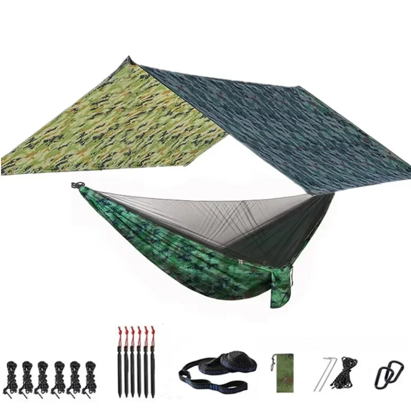 Camping Hammock with Bug Net and Rainfly Tarp,118x118in Portable Waterproof and UV Protection Hammock Tent for Indoor, Outdoor