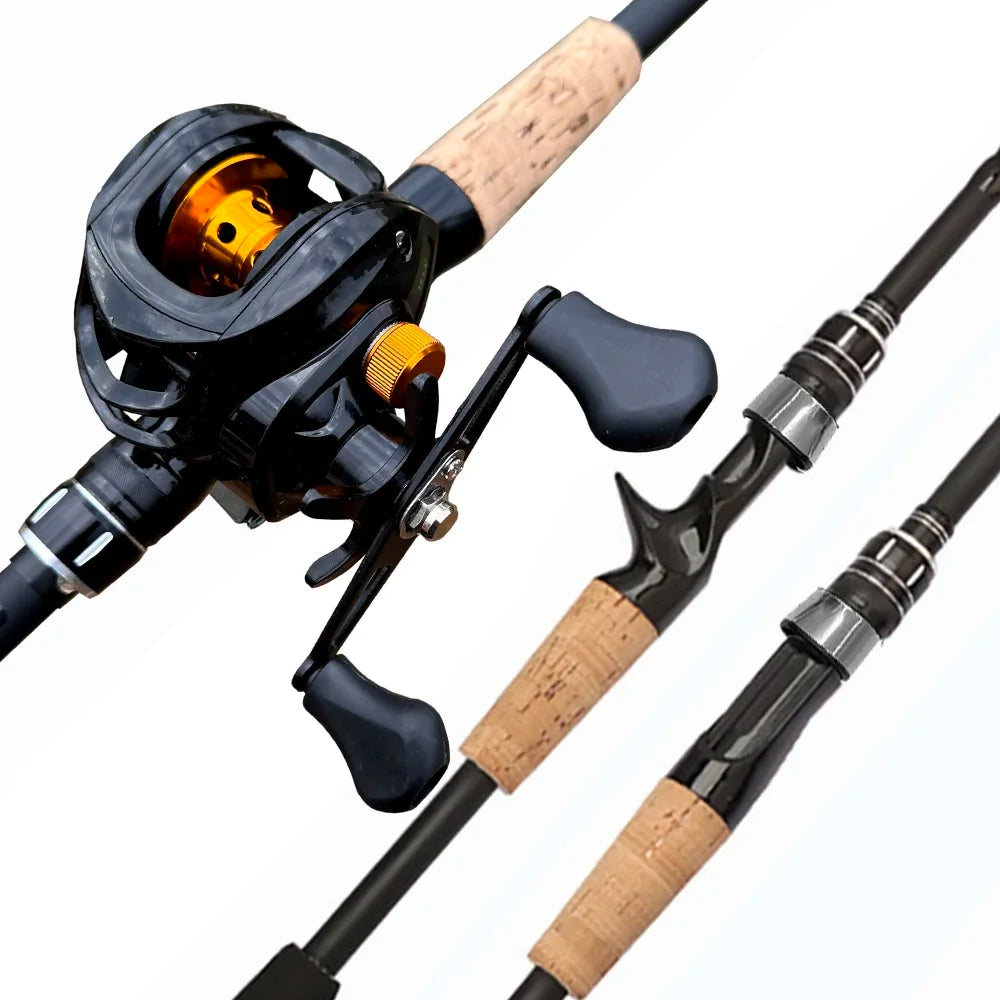 Fishing Rod Reel Line Combo 1.5-2.4m Telescopic Carbon Fiber Casting Rod Metal Spool Baitcasting Reel Max Drag 8kg for Bass