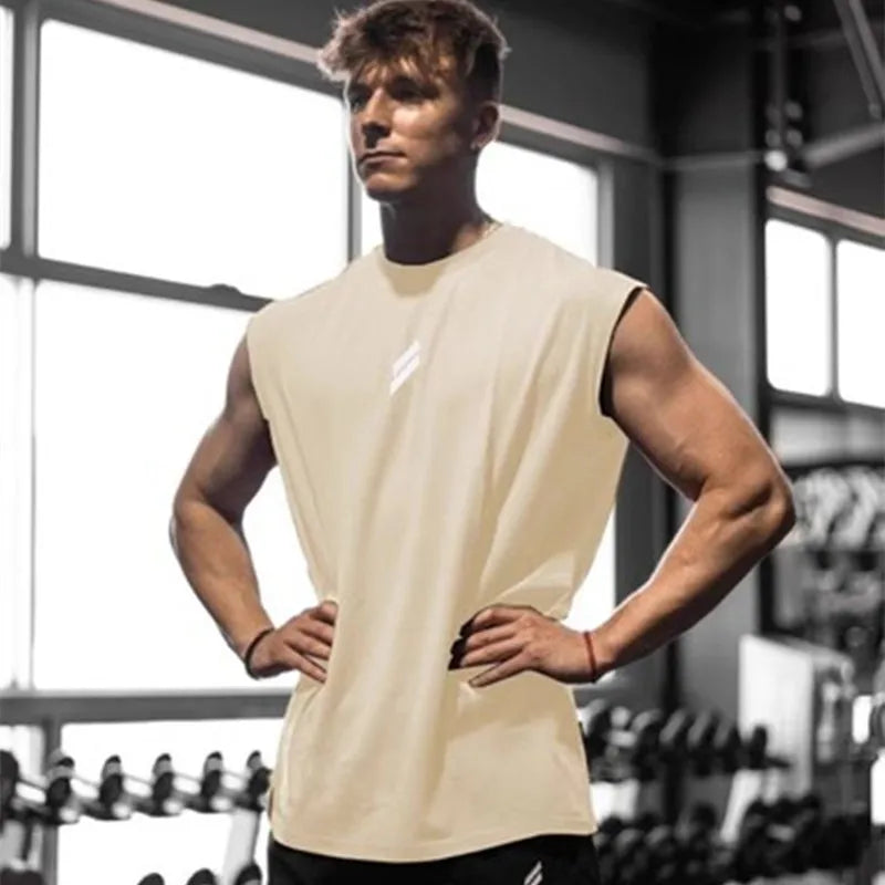 Summer Fitness Sports Tank Top Men's Breathable Loose Fit Training Sleeveless T-shirt Quick Drying vest male Fitness Clothing