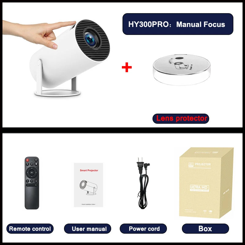 DITONG HY300 Plus Projector Android 4K 1280*720P Dual Wifi 300ANSI Video Cinema Outdoor Portable  home hd led HY300 Pro Projetor