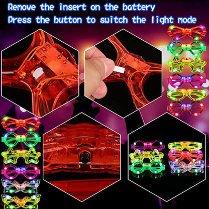 LED Glasse Neon Glow In The Dark Party Favor Supplies Light Up Glasses for Adults Kid Birthday Wedding Party Accessories