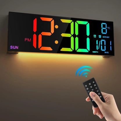 16.2'' Large Digital Wall Clock with Remote Control Big LED/Dual Alarm/8 RGB Colors Digital Alarm Clock Electronic Watch