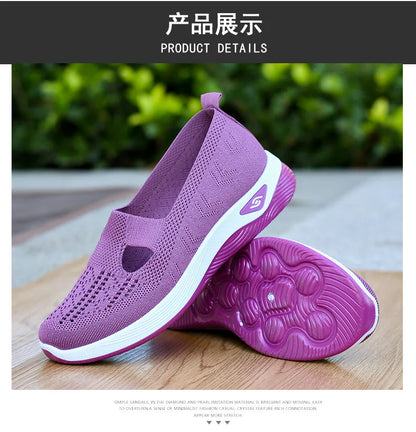 Women's New Summer Shoes Mesh Breathable Sneakers Light Slip on Flat Platform Casual Shoes Ladies Anti-slip Walking Woven Shoes