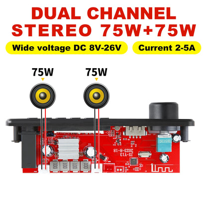 Bluetooth 5.0 MP3 Decoder Board 160W 150W Amplifier Audio Player 12V DIY MP3 Player Car FM Radio Module TF USB Mic Record Call