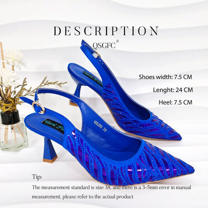 QSGFC Nigerian Style Women Heels Party Shoes and Bags Fashion Stiletto Pointed Toe Shoes and Shiny Clutches