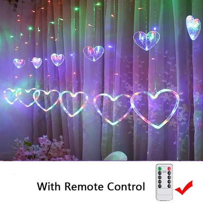 3.5M Curtain Garland Heart-shaped LED Fairy String Lights 220V/110V For Valentine Day Bedroom Christmas Wedding Party Decoration